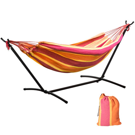 Outsunny 298 x 117cm Hammock with Stand Camping Hammock with Portable Carrying Bag, Adjustable Height, 120kg Load Capacity, Red Stripe