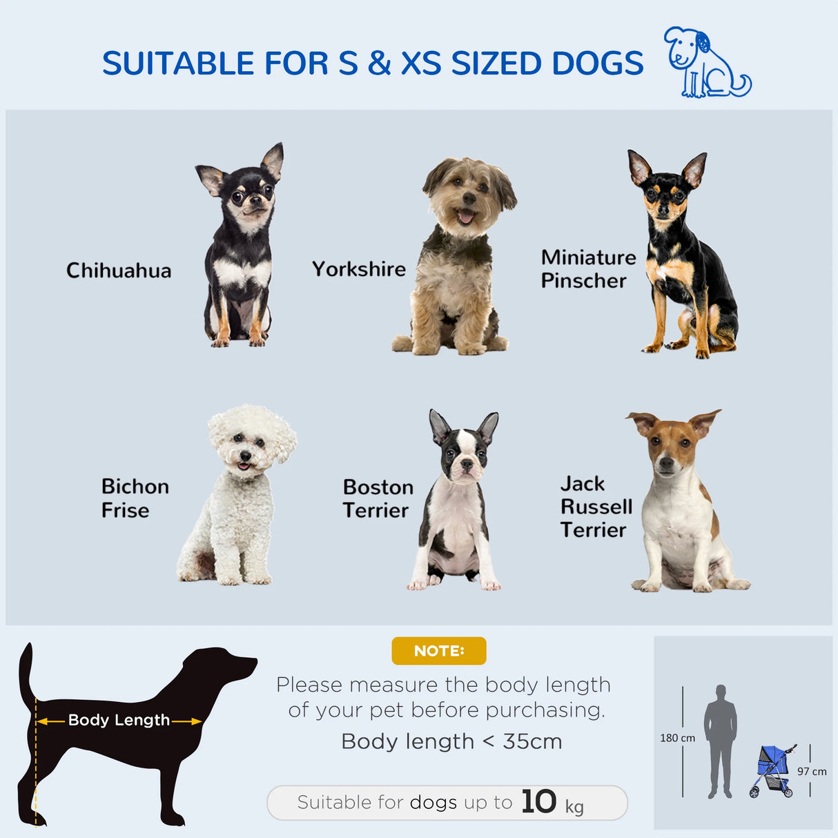 PawHut Dog Stroller with Rain Cover for Small Miniature Dogs, Folding Pet Pram with Cup Holder, Storage Basket, Reflective Strips, Blue