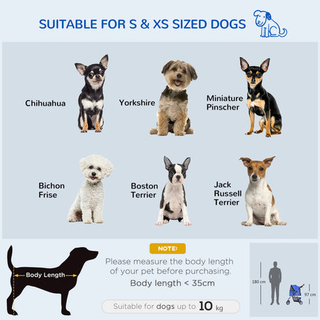 PawHut Dog Stroller with Rain Cover for Small Miniature Dogs, Folding Pet Pram with Cup Holder, Storage Basket, Reflective Strips, Blue