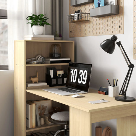 HOMCOM 120cm Computer Desk, Wooden PC Laptop Table with 6-Tier Storage Bookshelves, Home Office Working Study Desk, Writing Workstation, Natural Wood