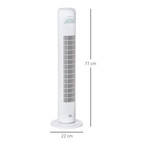 HOMCOM 30'' Freestanding Tower Fan, 3 Speed 3 Mode, 10h Timer, 70 Degree Oscillation, LED Light, 5M Remote Controller, White