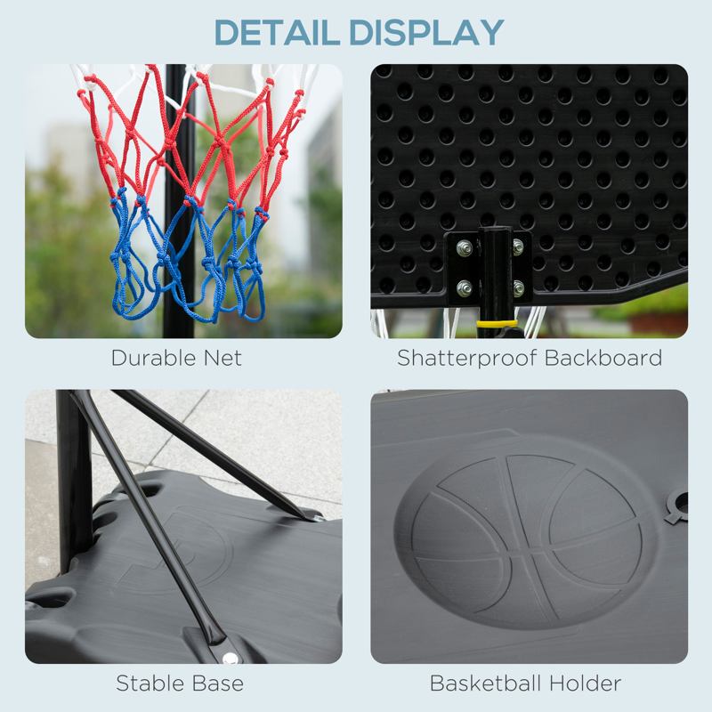 HOMCOM Adjustable Basketball Hoop and Stand, with Wheels and Weight Base Black