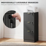 HOMCOM Filing Cabinet, Fluted Vertical File Cabinet with 3 Lockable Drawers and Hanging Rails, Black