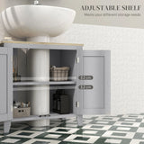 kleankin Under Sink Cabinet, Bathroom Sink Cabinet with 2 Doors, Pedestal Under Sink Design, Freestanding Bathroom Cupboard with Adjustable Shelf, Grey