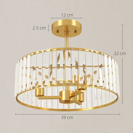 HOMCOM Crystal Ceiling Light Fixture, Semi Flush Mount Modern Crystal Chandelier Ceiling Light for Living Room, Bedroom, Hallway, Dining Room, E14 Base 3-Lights, Bulbs Not Included, Gold Tone