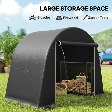 Outsunny 8 x 4 ft Garden Storage Tent, Waterproof Bike Tent with Roll-up Zipper Door and Galvanised Metal Frame, Dark Grey