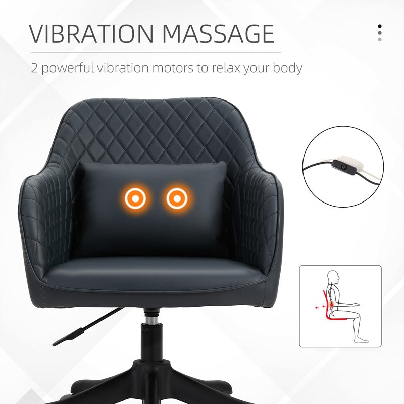 Vinsetto PU Leather Office Chair, Desk Chair, Makeup Vanity Chair with Massage Lumbar Pillow and Rolling Wheels for Bedroom and Home, Deep Blue