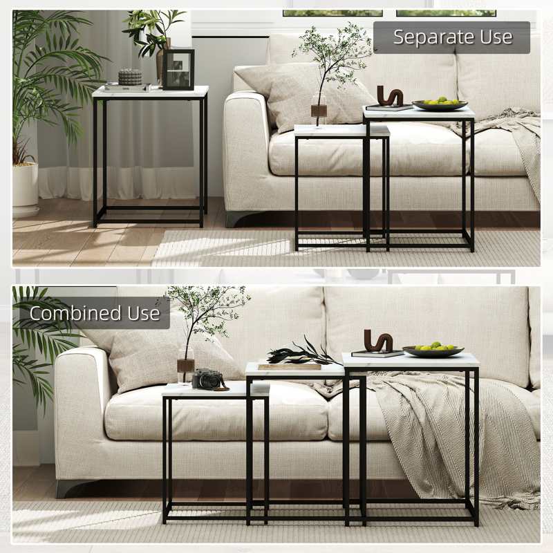 HOMCOM Three Nest of Tables, Marble Effect Finish