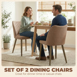 HOMCOM Dining Chairs Set of 2, Linen Upholstered Kitchen Chairs with Padded Seat, Curved Backrest, Rubberwood Legs, Brown
