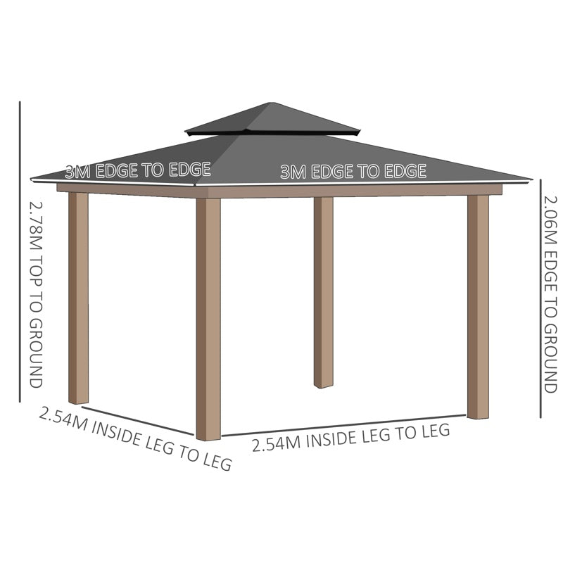 Outsunny 3 x 3 (m) Outdoor Polycarbonate Gazebo, Double Roof Hard Top Gazebo with Galvanised Steel Frame, Nettings & Curtains for Garden, Lawn, Patio and Deck, Khaki