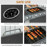 Outsunny 3+1 Burner Gas BBQ Grill, Outdoor Barbecue Trolley with Wheels, Warming Rack, Side Shelves, Cabinet, Thermometer for Garden, Party, Camping, 110L x 50W x 100Hcm, Grey