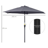 Outsunny 2.6M Garden Parasol Umbrella with Tilt and Crank, Outdoor Sun Parasol Sunshade Shelter with Aluminium Frame, Grey