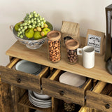 HOMCOM Sideboard with Rubberwood Top and Adjustable Shelves for Dining Room, Kitchen - Rustic Brown