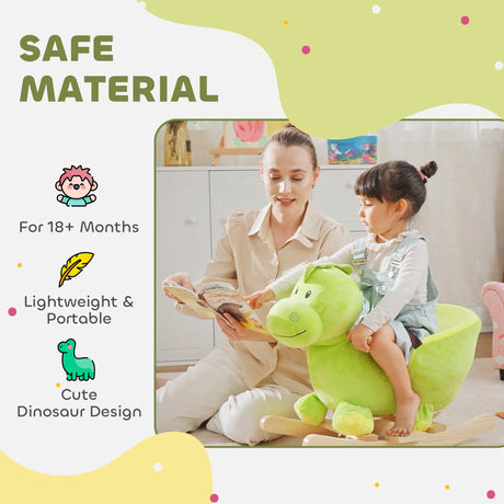 HOMCOM Kids Rocking Horse, Plush Ride-On Dinosaur Seat, with Seat Safety Belt, 32 Songs, Ride-On Horse