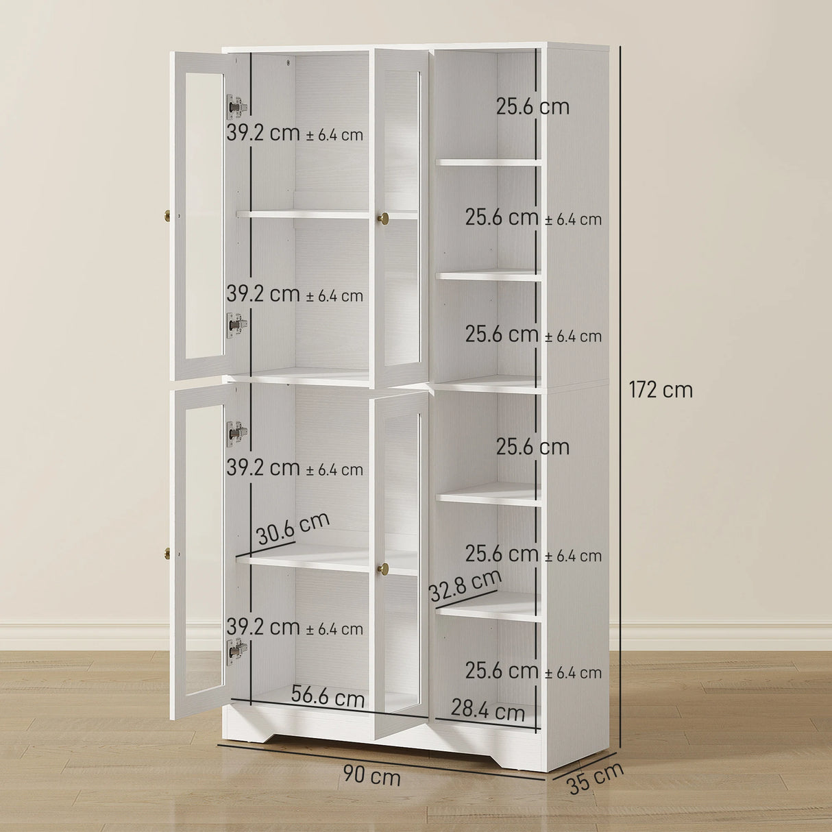 HOMCOM Multi-Storage Kitchen Cabinet, with Glass Doors - White Wood-Effect