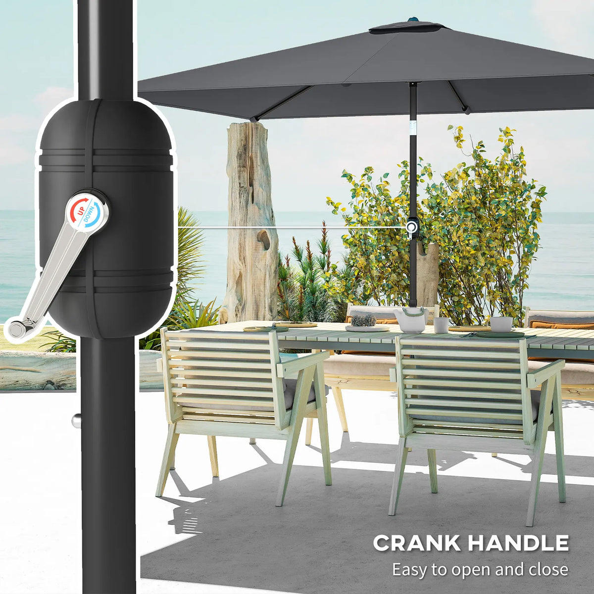 Outsunny Garden Parasol, Parasol Umbrella with Crank Handle, Tilt Function, Polyester Canopy, Dark Grey