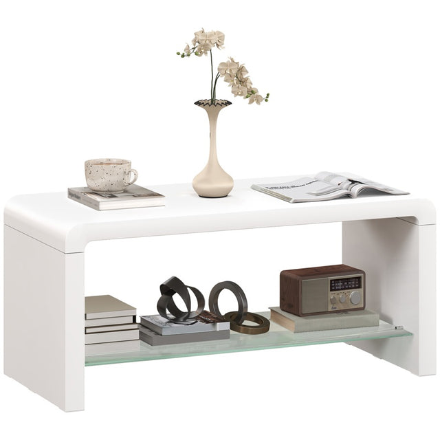 HOMCOM Curved Two-Tier Coffee Table - High Gloss White