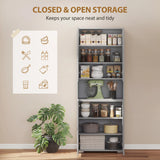 HOMCOM 180 cm Tall Kitchen Cupboard, Pantry Storage Cabinet with Soft Close Doors and Adjustable Shelves, High Gloss Grey