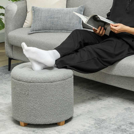 HOMCOM 31.8L Teddy Fleece Storage Ottoman - Dark Grey