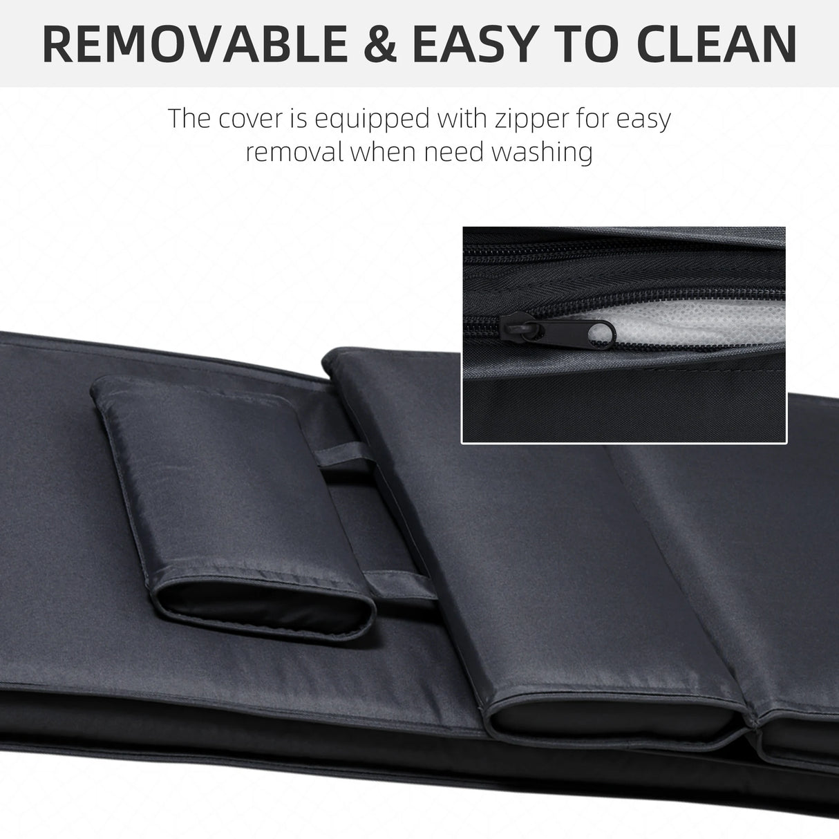 Outsunny Garden Sun Lounger Cushion Replacement Soft Sunbed Reclining Chair Relaxer Pad with Pillow, Cushion ONLY - Black