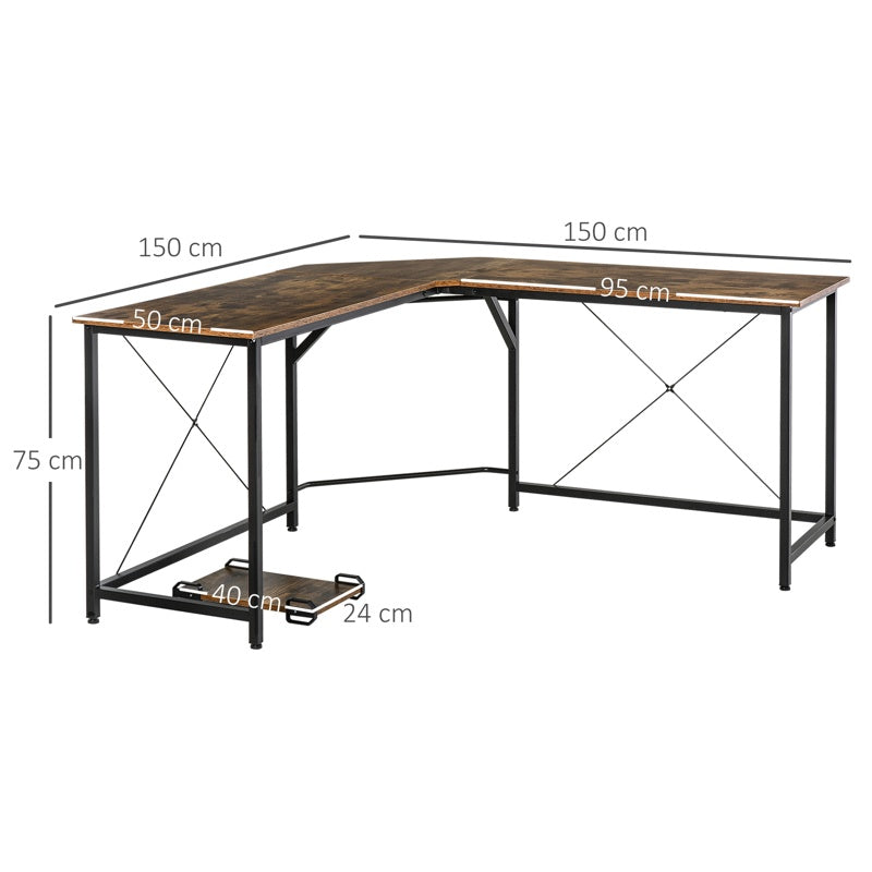 HOMCOM Corner Gaming Desk L-Shape Computer PC Workstation Home Office Three Worktop Writing Table 150 x 150 x 75 cm