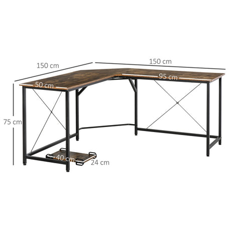 HOMCOM Corner Gaming Desk L-Shape Computer PC Workstation Home Office Three Worktop Writing Table 150 x 150 x 75 cm