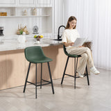 HOMCOM Bar Stools Set of 2, PU Leather Dining Stools with Backrest, Footrest, for Kitchen, Counter, Breakfast Bar, Green