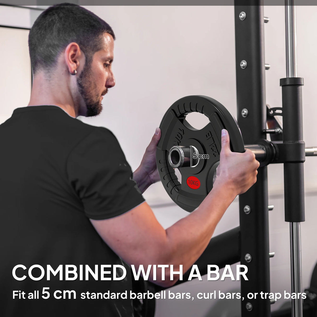 SPORTNOW Olympic Weight Plates, 2"/5cm Weight Disc Pair with Tri-Grips, 2 x 10kg Dumbbell Plates for Weightlifting and Strength Training Home Gym Fitness Workout, Black