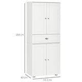 HOMCOM Freestanding Tall Kitchen Cupboard Storage Cabinets with Drawer and 3 Adjustable Shelves for Dining Room, Living Room, White