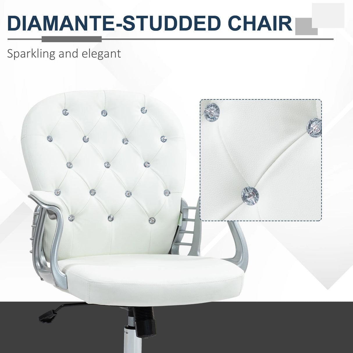Vinsetto Office Chair Ergonomic 360 Swivel PU Diamante Padded Base 5 Castor Wheels for Home Work White