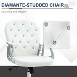 Vinsetto Office Chair Ergonomic 360 Swivel PU Diamante Padded Base 5 Castor Wheels for Home Work White