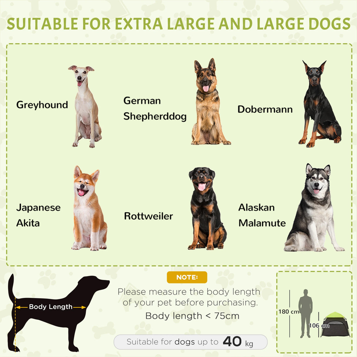 PawHut Foldable Dog Cat Tent with Water-Resistant Oxford, Carry Bag for Extra Large Dog, Green