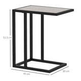 HOMCOM C Shape Bedside Table w/Metal Frame Marble-Effect Top Sofa Narrow Snack End Table for Living Room, Grey