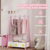 AIYAPLAY Baby Clothing Rack with Hangers, Storage Shelf for Bedroom, Star Theme, for Ages 3-6, Pink