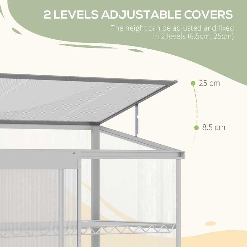 Outsunny 3 Tier Greenhouse Garden Outdoor Cold Frame Plant Flower Growth Transparent Polycarbonate Board Openable Roof Sliding Door w/ Foundation 131L x 58W x 140H cm