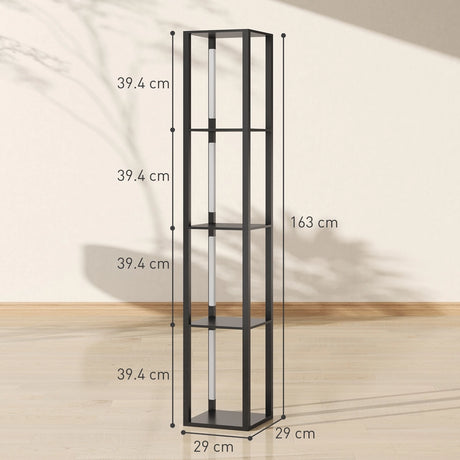 HOMCOM Floor Lamp with Shelves, 4 Layer Dimmable Column Modern Standing Lamp with 3 Brightness Levels and Foot Switch for Living Room, Bedroom, Office, Black