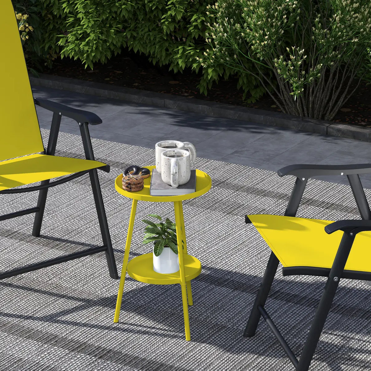 Outsunny Two-Tier Metal Garden Table - Yellow