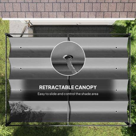 Outsunny 4 x 3(m) Metal Outdoor Pergola with Retractable Roof, Outdoor Gazebo with Drainage Holes for Garden, Patio, Lawn, Grey