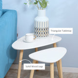 HOMCOM Nesting Coffee Table, Set of 2 Side Tables, Stacking End Tables with Solid Wood Legs, for Living Room Bedroom, White