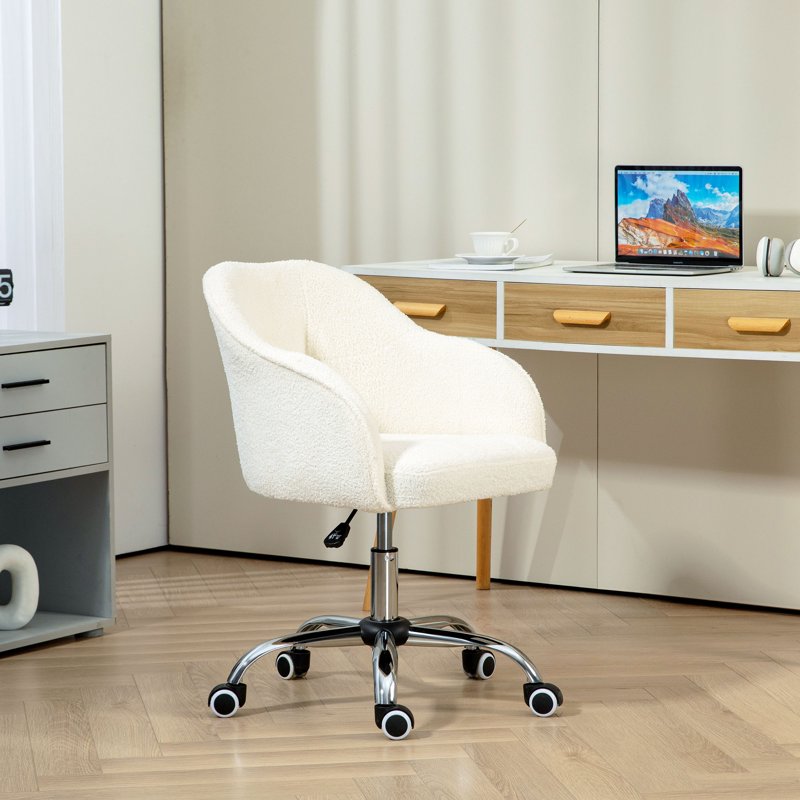 HOMCOM Teddy Fleece Swivel Office Chair - Cream