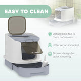 PawHut Cat Litter Box with Lid, Scoop, Deodorisation Bags, Top Entry