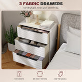 HOMCOM Chest of Drawers, Dresser with 3 Fabric Drawers and Aluminium Handles - White