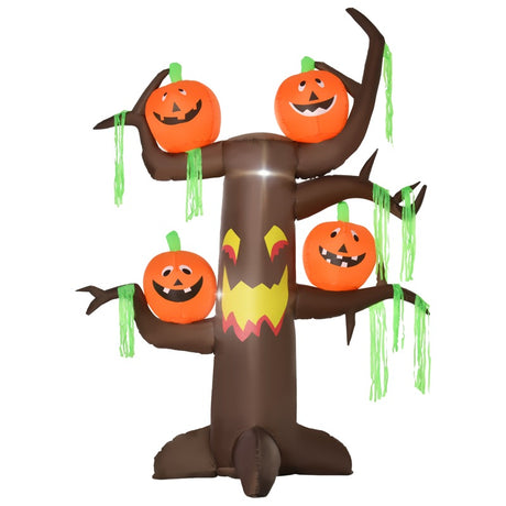 HOMCOM 2.4m Halloween Inflatable Ghost Tree with 4 Pumpkins 2 Build-in LEDs, Blow Up Inflatables for Halloween Party Yard Lawn Outdoor Indoor Decoration