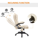 HOMCOM 6-Point Massage Office Chair with Seat Heated for Home Office, PU Leather High Back Executive Desk Chair with Adjustable Height and 360 Swivel for Work Study, Beige