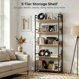 HOMCOM Bookshelf 5-Tier Metal Frame Bookcase Storage Shelves for Living Room Oak