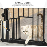 PawHut Extra Tall Pet Gate, Indoor Dog Safety Gate, with Cat Flap, Auto Close, 74-80cm Wide - Black