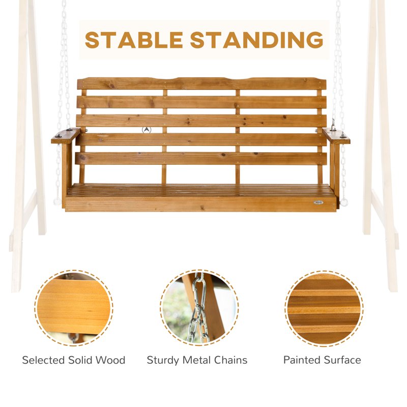 Outsunny 3 Seater Garden Swing Seat Swing Chair Outdoor Wooden Swing Bench Hammock with Adjustable Canopy
