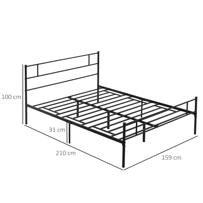 HOMCOM King Metal Bed Frame Solid Bedstead Base with Headboard and Footboard, Metal Slat Support and Underbed Storage Space, Bedroom Furniture, Black