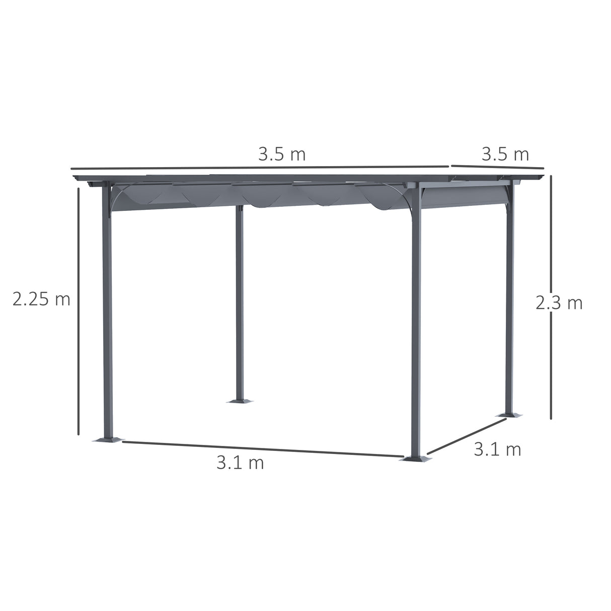 Outsunny 3.5 Sliding Pergola Canopy Metal Pergola Retractable Canopy for Garden Shade, Grey
