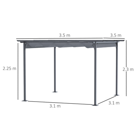 Outsunny 3.5 Sliding Pergola Canopy Metal Pergola Retractable Canopy for Garden Shade, Grey